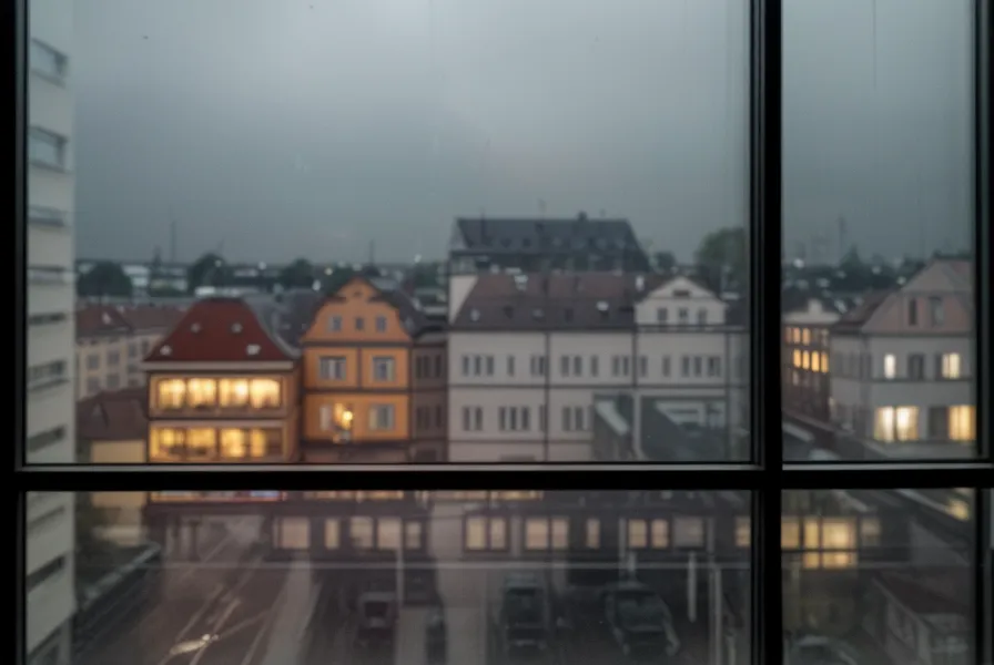 Fenster einer Altbauwohnung in der Karlsruher Südstadt bei Dämmerung während der beruflichen Neuorientierung