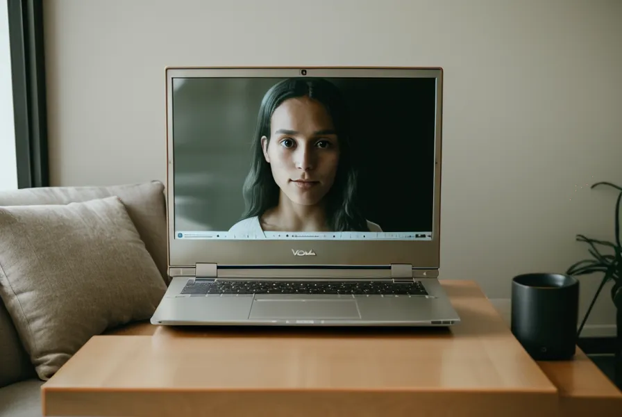 Laptop mit Human Design Video-Vortrag und Skizzenbuch am Abend