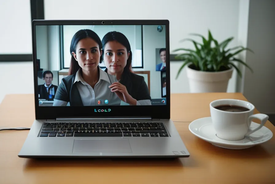 Laptop-Bildschirm mit Experten-Interviews zum Thema Business – Recherche zur beruflichen Neuorientierung nach Burnout